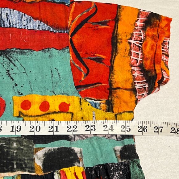 ELLA ZHU Women’s Abstract Art Print Dress Size L – Colorful Rayon Boho Summer - Picture 8 of 9